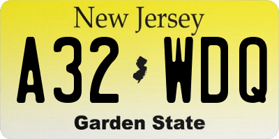 NJ license plate A32WDQ