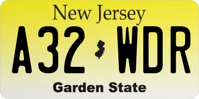 NJ license plate A32WDR