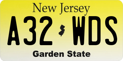 NJ license plate A32WDS