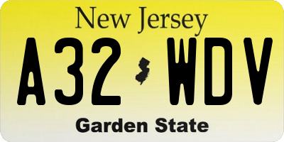 NJ license plate A32WDV