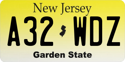 NJ license plate A32WDZ