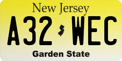 NJ license plate A32WEC