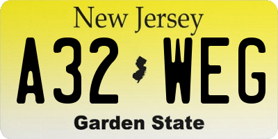 NJ license plate A32WEG