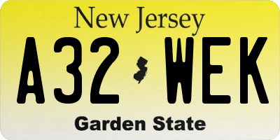 NJ license plate A32WEK