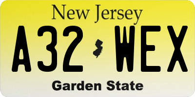 NJ license plate A32WEX