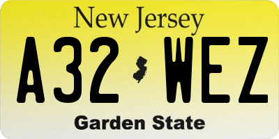 NJ license plate A32WEZ