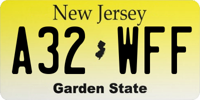 NJ license plate A32WFF