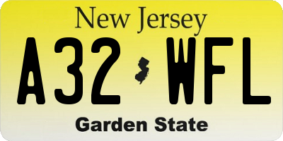 NJ license plate A32WFL