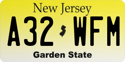 NJ license plate A32WFM