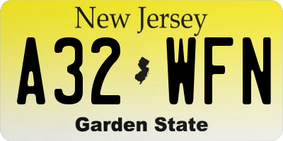 NJ license plate A32WFN