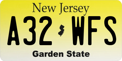 NJ license plate A32WFS