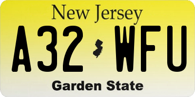 NJ license plate A32WFU