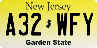 NJ license plate A32WFY