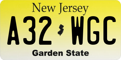 NJ license plate A32WGC
