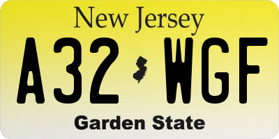 NJ license plate A32WGF