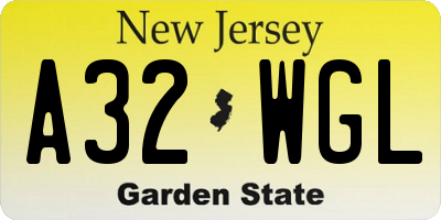 NJ license plate A32WGL
