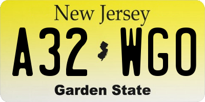 NJ license plate A32WGO