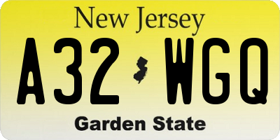NJ license plate A32WGQ