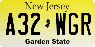 NJ license plate A32WGR
