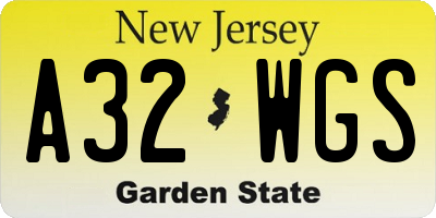 NJ license plate A32WGS