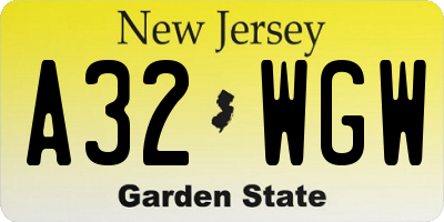 NJ license plate A32WGW