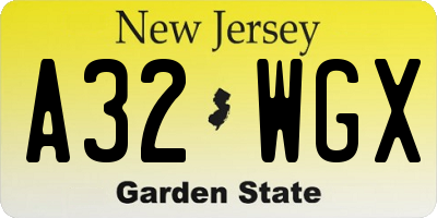 NJ license plate A32WGX