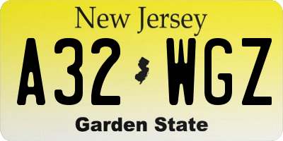 NJ license plate A32WGZ