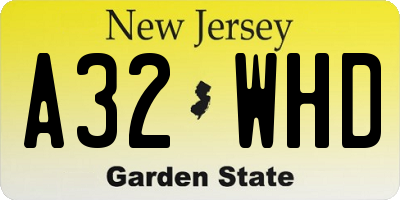 NJ license plate A32WHD