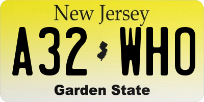 NJ license plate A32WHO