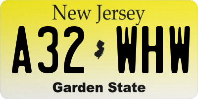 NJ license plate A32WHW