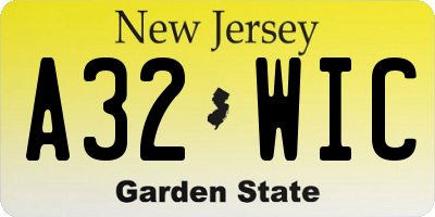 NJ license plate A32WIC