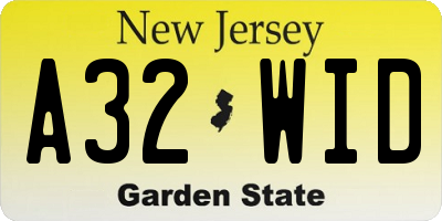 NJ license plate A32WID