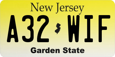 NJ license plate A32WIF