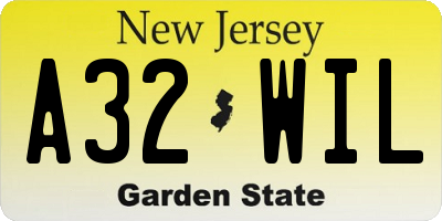 NJ license plate A32WIL