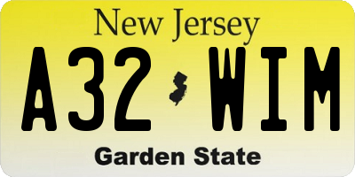 NJ license plate A32WIM