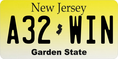 NJ license plate A32WIN