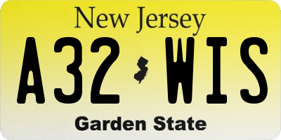 NJ license plate A32WIS