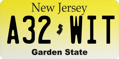 NJ license plate A32WIT