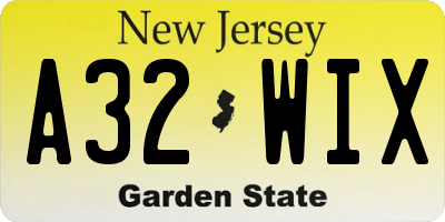 NJ license plate A32WIX