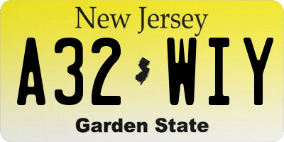 NJ license plate A32WIY