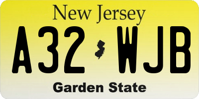 NJ license plate A32WJB
