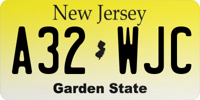 NJ license plate A32WJC