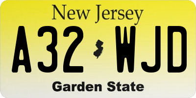 NJ license plate A32WJD