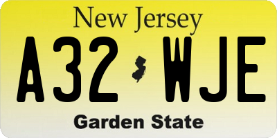 NJ license plate A32WJE