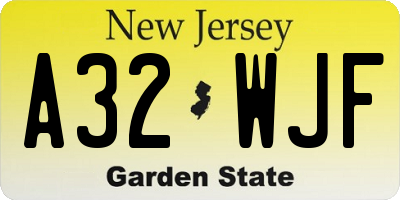 NJ license plate A32WJF