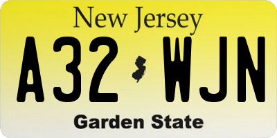 NJ license plate A32WJN