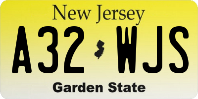 NJ license plate A32WJS
