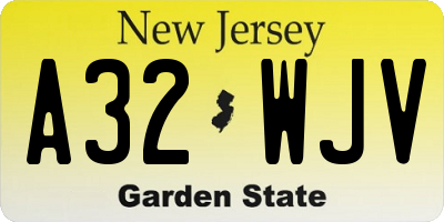 NJ license plate A32WJV