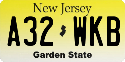 NJ license plate A32WKB