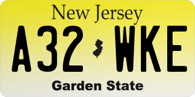 NJ license plate A32WKE